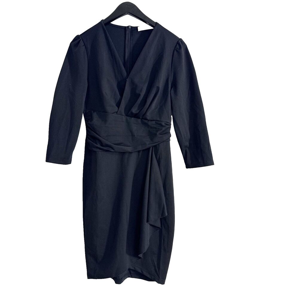 Belle Poque Black Midi Zipper Back Long Sleeve Dress - S - Y2K